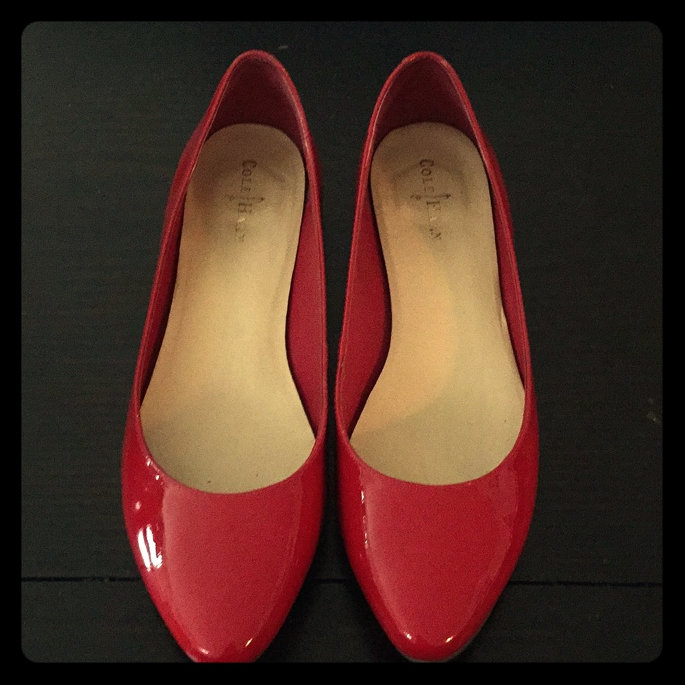 Red patent leather flats